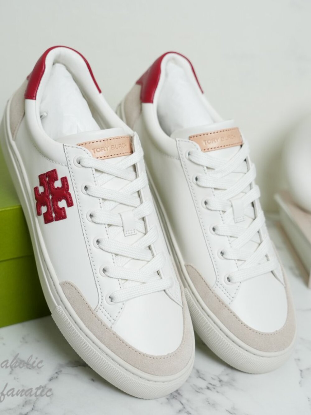 Tory Burch Color Block Signature T-Logo Leather Sneaker Shoes 161131